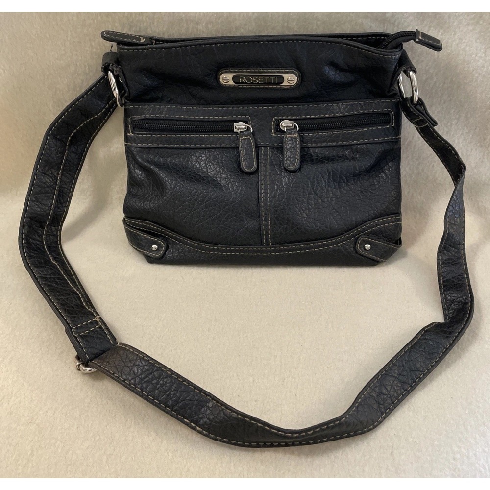 Rosetti Black Pebbled Purse Handbag Shoulder Bag Adjustable Strap Multi Pocket